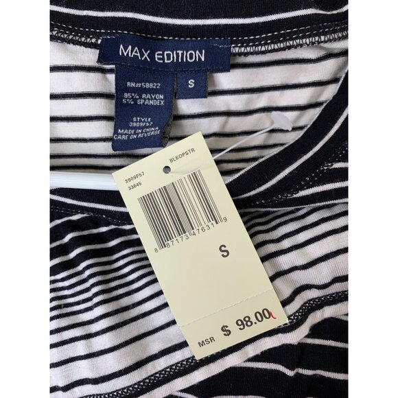 Black White Striped Fit & Flare Dress Max Edition 3/4 Sleeves Asym Hem Small - Picture 4 of 7